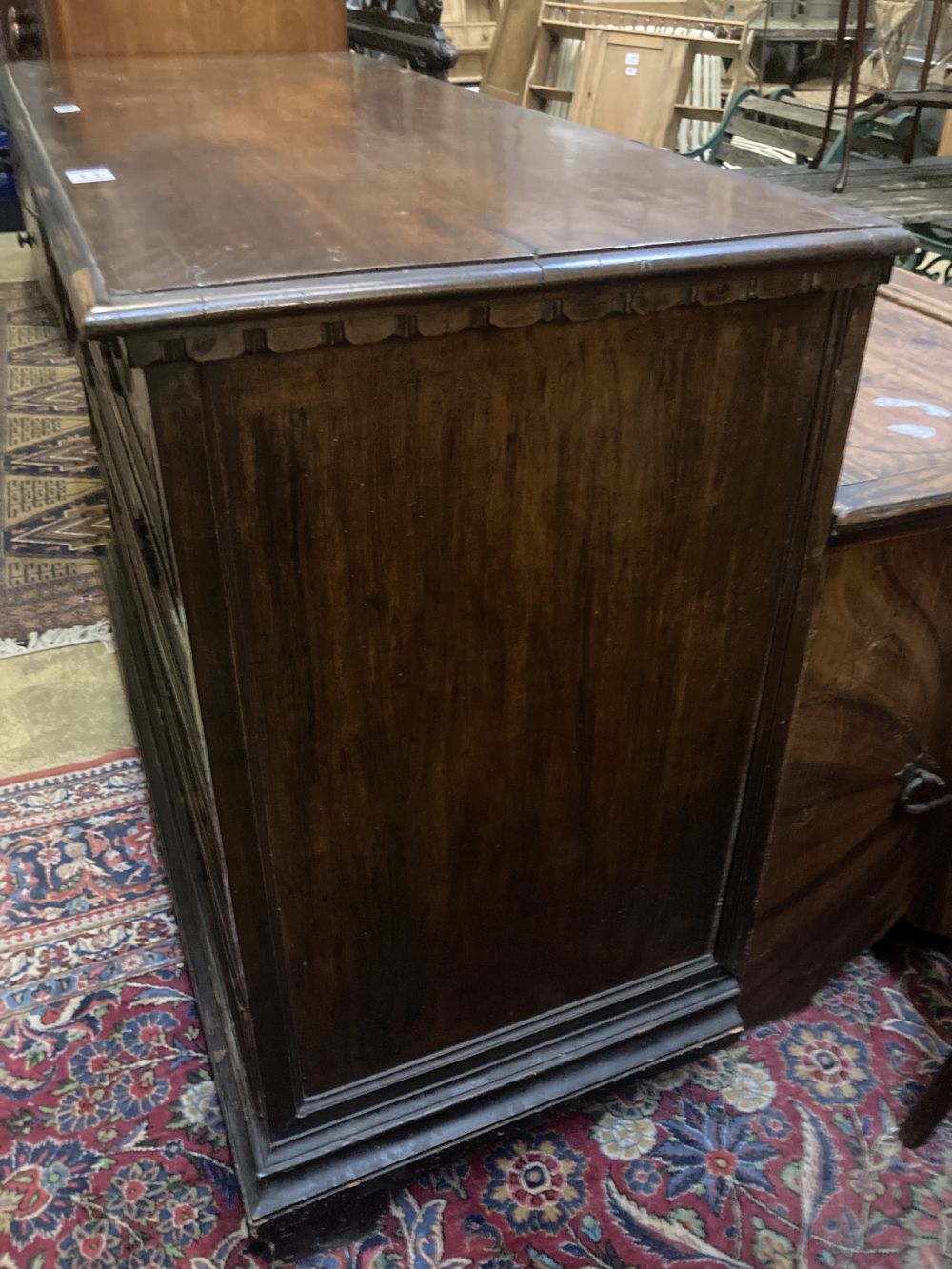An 18th century Dutch marquetry inlaid walnut chest, width 136cm depth 56cm height 101cm